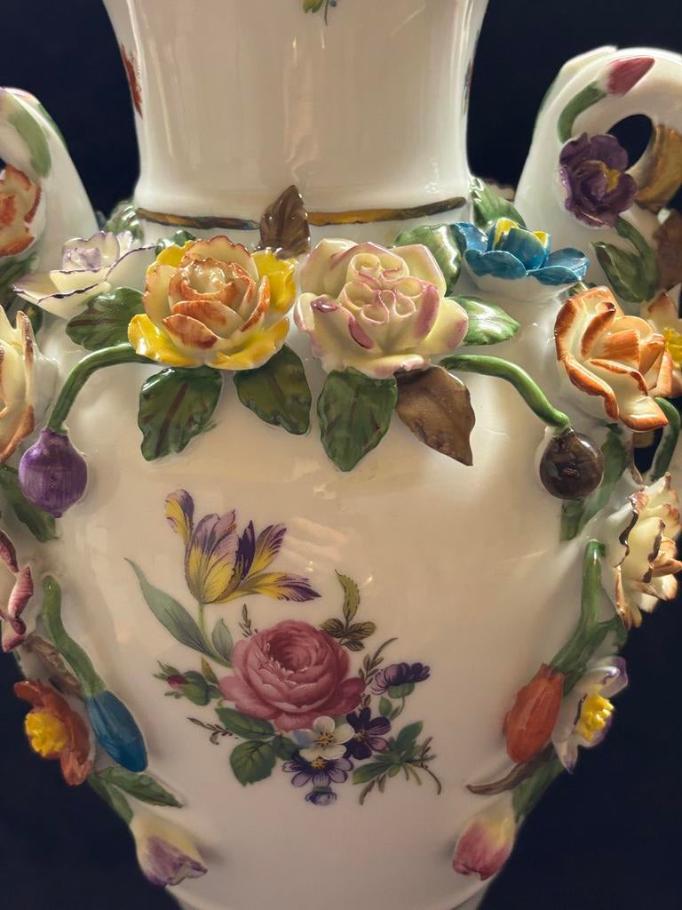 Saksisch Dresden Vaas - Handgeschilderd met Bloemen, Gesigne, Verzenden