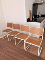 4x Cesca Marcel Breuer buisframe stoel wit webbing rotan, Ophalen, Gebruikt, Wit, Vier