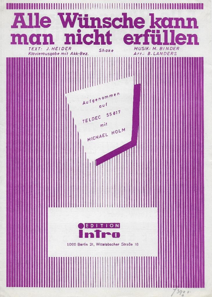 Bo1001 bladmuziek michael holm: alle wunsche kann man, Gebruikt, Ophalen of Verzenden, Artiest of Componist, Piano