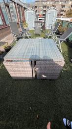 Tuintafel 120x120x70cm met 4 stoelen en 2 bijzettafels, 4 zitplaatsen, Gebruikt, Eettafel, Ophalen of Verzenden