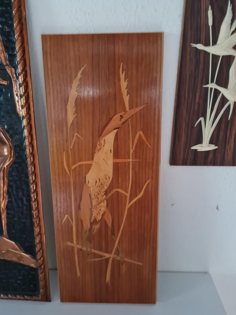 Retro wandhanger teakhout vogel riet, Ophalen of Verzenden