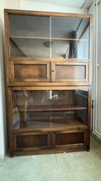 Massief eiken vitrinekast, 185 x 110 x 30 cm, Ophalen, Glas, Gebruikt, 100 tot 150 cm