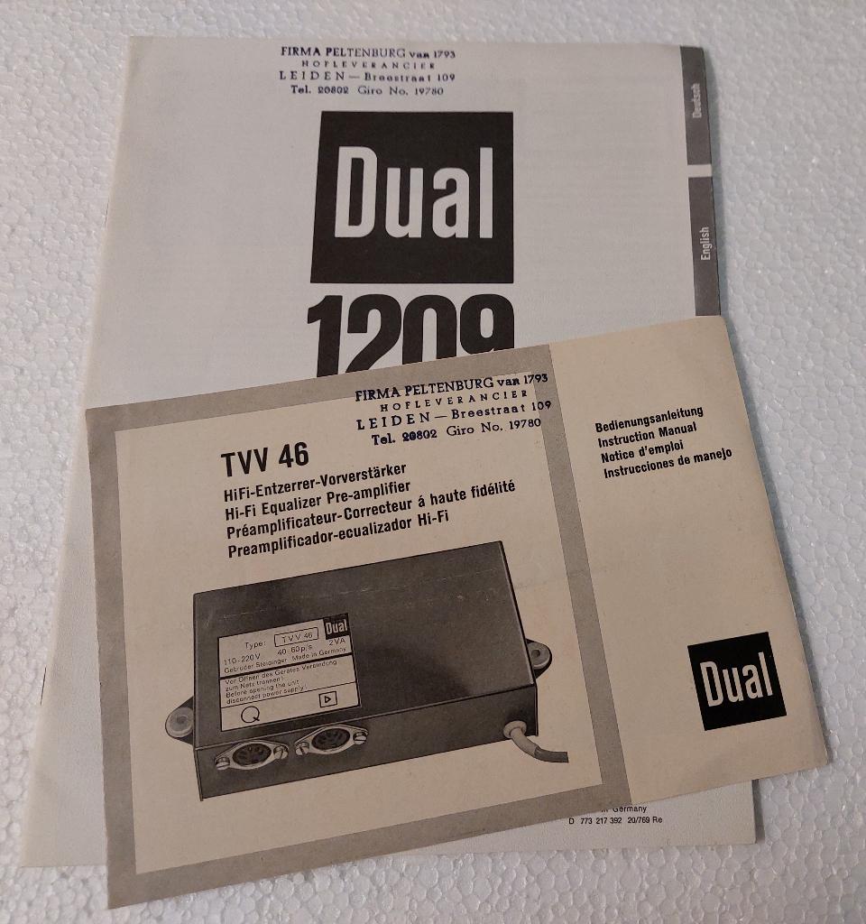 Dual 1209 GEBRUIKSAANWIJZING Platenspeler + versterker TVV46, Verzenden, Gebruikt, Dual