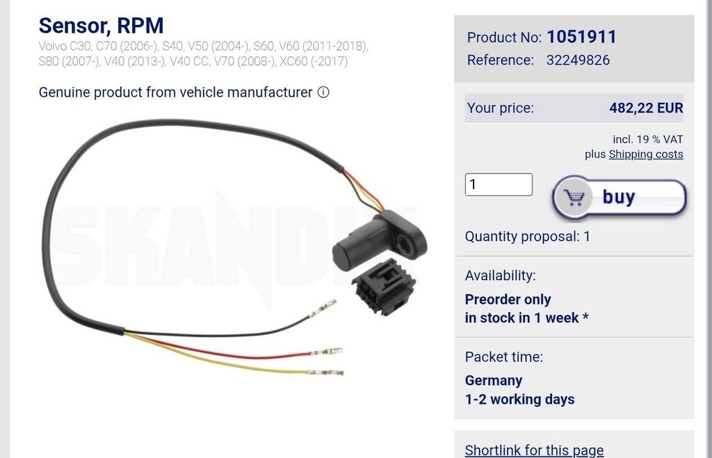 Snelheidsensor MPS6 Powershift Ford Volvo, Ophalen of Verzenden, Nieuw, Volvo
