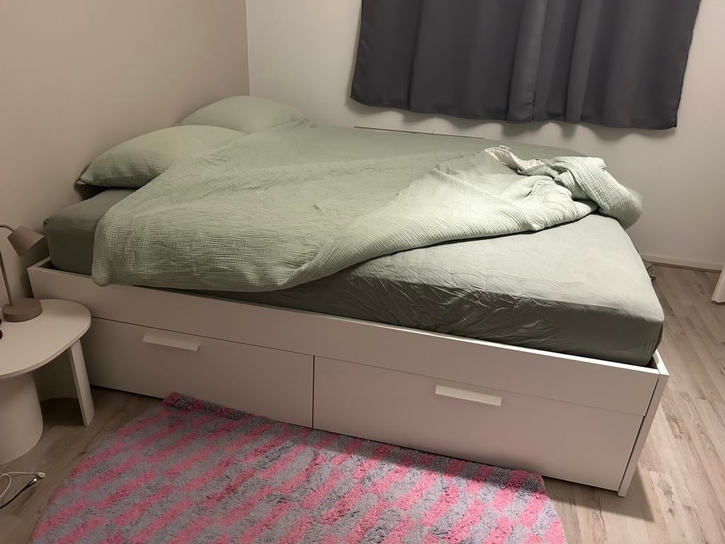 Ikea brimnes bed met 4 lades, Ophalen, Wit, Tweepersoons, Zo goed als nieuw