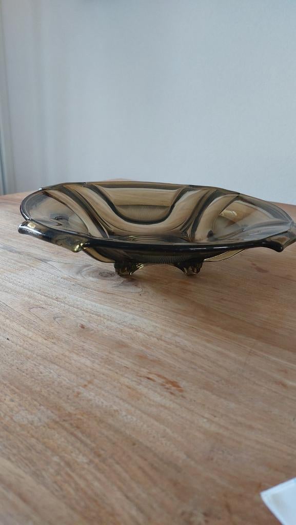 Walther & Zn Art Deco bruin glazen schaal, model Sigrid, Ophalen of Verzenden