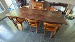 Teakhouten tafel met 6 stoelen, Ophalen, Gebruikt, Teakhout, 200 cm of meer