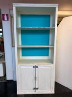 Blauw-wit geschilderde grenen boekenkast, Ophalen, Met plank(en), Gebruikt, 50 tot 100 cm