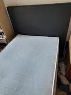 Boxspring 90x200. Zwart kunstleer met hoofdbord, topper, Ophalen, 90 cm, Eenpersoons, Zwart