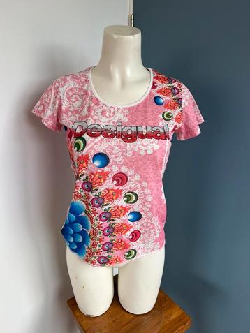 Desigual kleurrijk shirt m steentjed roze blauw beschikbaar voor biedingen