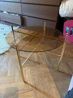 leuk bijzettafel met gerookt glasblad en goud, Minder dan 55 cm, Metaal of Aluminium, Rond, Zo goed als nieuw
