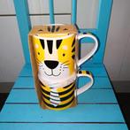 Mokken hoofd en lijfje leeuw en aap set 2x2 stuks Siaki, Ophalen, Glas of Glazen, Gebruikt, Overige stijlen