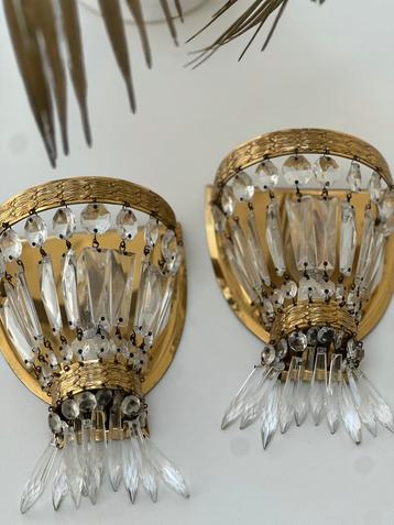 Wandlampen Kristal en Koper Italiaans Jaren '60 beschikbaar voor biedingen