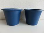 Set van 2 aardewerken kobalt blauwe bloempotten hoogte 14 cm, Tuin en Terras, Bloempotten, Rond, Binnen, Ophalen of Verzenden