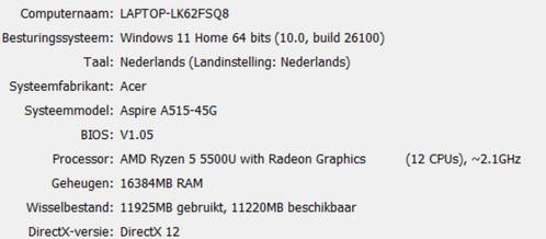 Acer Aspire A515-45G, Computers en Software, Windows Laptops, Gebruikt, 15 inch, SSD, 2 tot 3 Ghz, 16 GB, Qwerty, Met videokaart