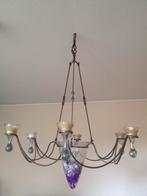 Gietijzeren kroonluchter met glazen kelken en vaas, Huis en Inrichting, Lampen | Kroonluchters, Ophalen, Gebruikt, Glas