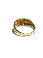 14k gouden ring met robijn, saffier, smadagd en diamant, ., Ophalen of Verzenden, ., Met edelsteen