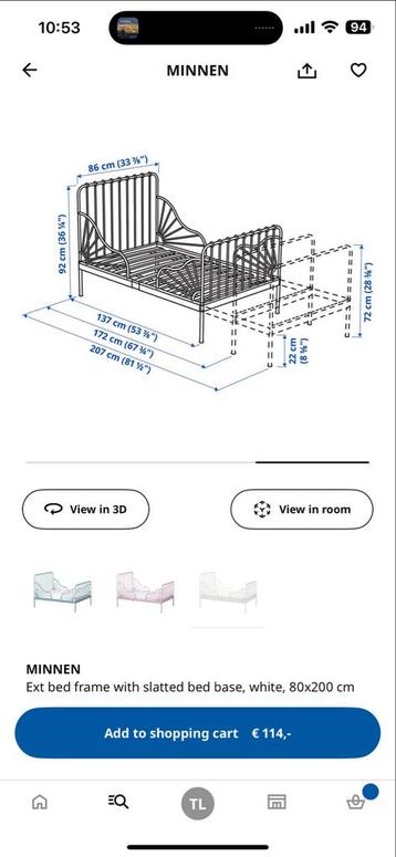 IKEA MINNEN Uitschuifbaar Bedframe Zwart - afbeelding 1