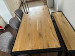 Unieke eiken eettafel met stalen frame + bankje (2019), Huis en Inrichting, Tafels | Eettafels, Ophalen, Gebruikt, 200 cm of meer