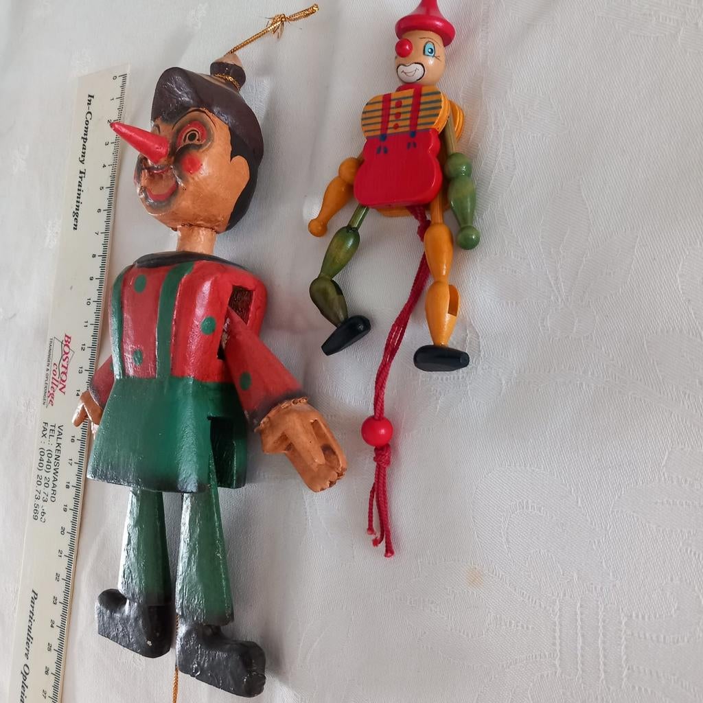 Houten Trekpoppetjes pinokkio en clown - Collector's Item, Antiek en Kunst, Antiek | Speelgoed, Ophalen of Verzenden