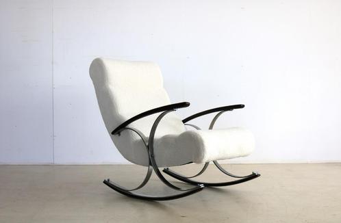 vintage schommelstoel | art deco | rocking chair | Deens, Huis en Inrichting, Fauteuils, Gebruikt, Hout, Metaal, Stof, Ophalen of Verzenden