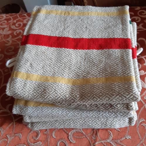 6 baskische theedoeken reliëf groen/geel/rode streep, Antiek en Kunst, Antiek | Kleden en Textiel, Verzenden