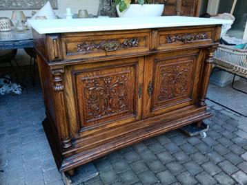 Antiek badkamermeubel wastafel baby commode marmer houtsnijw beschikbaar voor biedingen