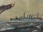 Mooi ingelijste schilderij uit Engeland met oorlogsschepen., Antiek en Kunst, Kunst | Schilderijen | Klassiek, Ophalen of Verzenden