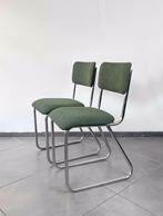 Set van twee vintage buisframe stoelen opnieuw gestoffeerd, Huis en Inrichting, Ophalen, Gebruikt, Twee, Vintage