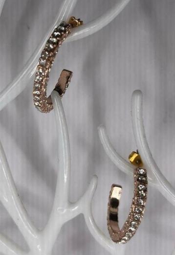 GOUDKLEURIGE HALF RONDE STRASS STEENTJES OORBELLEN NIEUW beschikbaar voor biedingen