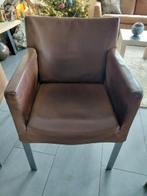 4 eetkamerstoelen, Label, Fellini van Gerard van den Berg, Huis en Inrichting, Stoelen, Ophalen, Gebruikt, Bruin, Leer