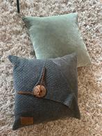 Twee sierkussens grijs en groen, Huis en Inrichting, Woonaccessoires | Kussens, Ophalen of Verzenden, Zo goed als nieuw, Grijs