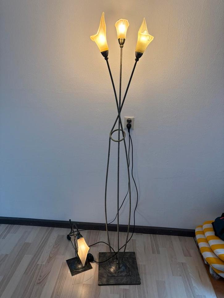 Staande schermerlamp + tafellamp, Huis en Inrichting, Lampen | Vloerlampen, Gebruikt, 150 tot 200 cm, Ophalen