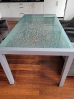 Eettafel en salontafel van craquelé glas, Ophalen, Gebruikt, 50 tot 100 cm, Glas