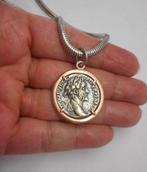 Zilveren grove slangen ketting met munt hanger nr.484