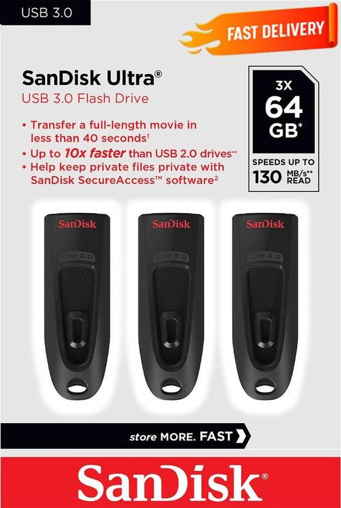 3 Stuks SanDisk USB-Stick 64 GB USB3.2 3-Pack USB 64GB 3Pack, Computers en Software, USB Sticks, Nieuw, 64 GB, Ophalen of Verzenden