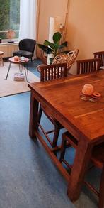 Donkerhouten eettafel met 6 stoelen, Gebruikt, 100 tot 150 cm, Vijf personen of meer, 150 tot 200 cm