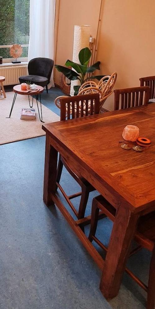 Donkerhouten eettafel met 6 stoelen, Huis en Inrichting, Tafels | Eettafels, Gebruikt, 100 tot 150 cm, 150 tot 200 cm, Vijf personen of meer