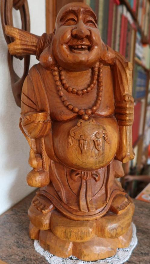 Hele mooie grote houten Boeddha, massief en zwaar, Antiek en Kunst, Kunst | Beelden en Houtsnijwerken, Ophalen of Verzenden