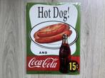 Goot retro HOTDOG COCA COLA 15C reclame bord (geen emaille), Ophalen of Verzenden, Nieuw, Reclamebord