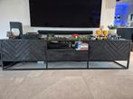 TV dressoir- TV meubel - zwart visgraat mangohout, Ophalen, Zo goed als nieuw, 25 tot 50 cm, Minder dan 100 cm