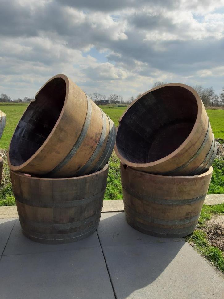 Eikenhouten Wijnvat Plantenbak Minivijver 112 Liter, Tuin en Terras, Bloembakken en Plantenbakken, Nieuw, Hout, Balkon, Tuin, 30 tot 60 cm