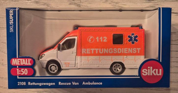 SIKU 2108 Brandweer/Ambulance Rettungswagen, Hobby en Vrije tijd, Modelauto's | 1:50, Nieuw, Bus of Vrachtwagen, SIKU, Ophalen of Verzenden