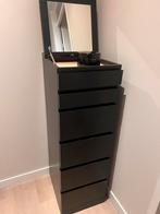 Malm ladekast met spiegel en 6 lades zwartbruin, Ophalen, Minder dan 50 cm, 5 laden of meer, 100 tot 150 cm