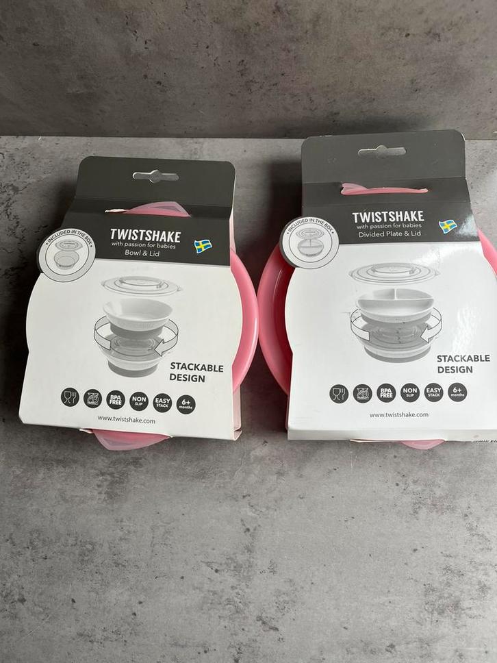 Twistshake Bowl & Lid + Divided Plate & Lid – Roze, Kinderen en Baby's, Babyvoeding en Toebehoren, Nieuw, Overige typen, Ophalen of Verzenden