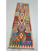 Handgeweven Kelim Loper - 240x81cm, Gebruikt, Wit, 200 cm of meer, Rechthoekig