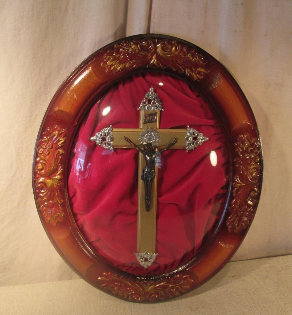 Prachtige Ovale Houten Barok Lijst met bolglas - 44x36, Minder dan 50 cm, Ophalen of Verzenden, Zo goed als nieuw, Minder dan 50 cm