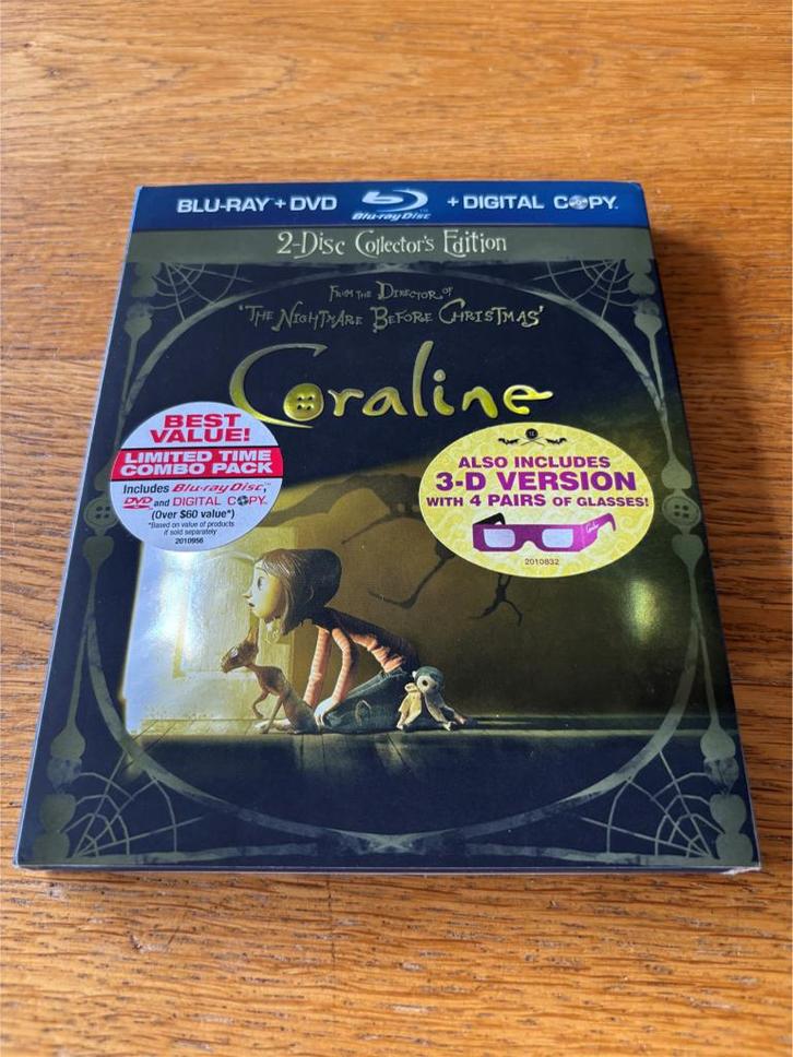 Blu-ray + Dvd Coraline - 3D + 2D Versie - N-NLO, Cd's en Dvd's, Blu-ray, Gebruikt, Tekenfilms en Animatie, 3D, Ophalen of Verzenden