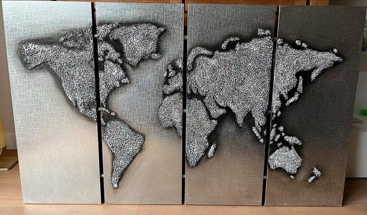 Wereldkaart Schilderij - Modern Design, Huis en Inrichting, Woonaccessoires | Wanddecoraties, Zo goed als nieuw, Ophalen