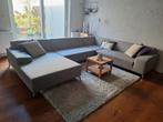 Te koop moderne U-bank met lounge gedeelte beige stof, Huis en Inrichting, Ophalen, Vierpersoons of meer, Stof